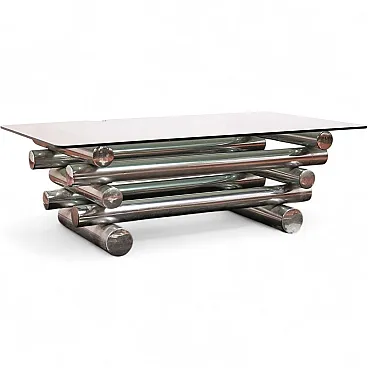 Coffee table in glass and chrome metal, 1970s