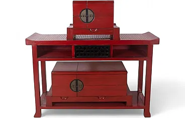 Red lacquered wood sideboard, 20th century