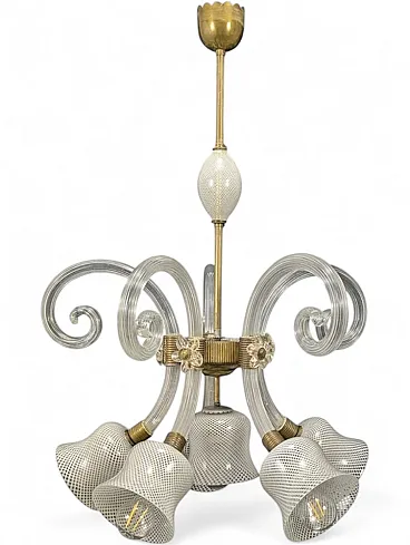 Murano glass ceiling lamp in the style of Barovier and Toso, 1940s