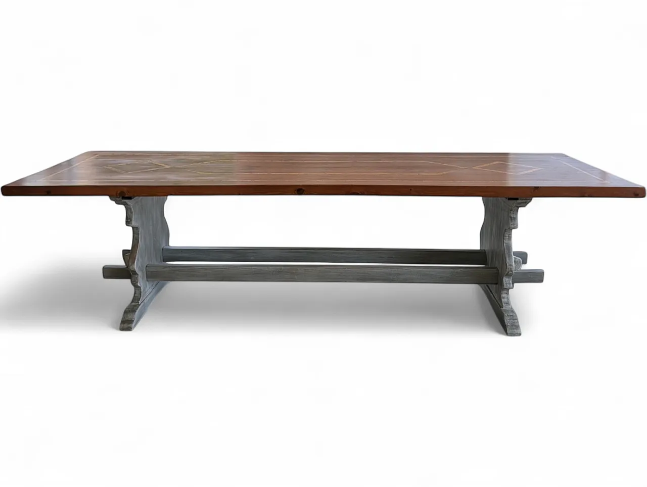 Russian pine table with olive wood inlays, 70s 10