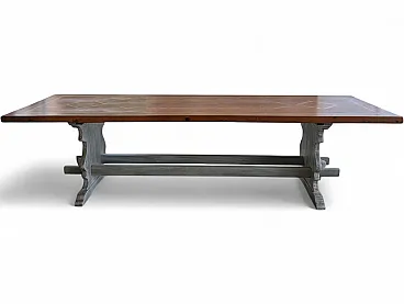 Russian pine table with olive wood inlays, 70s