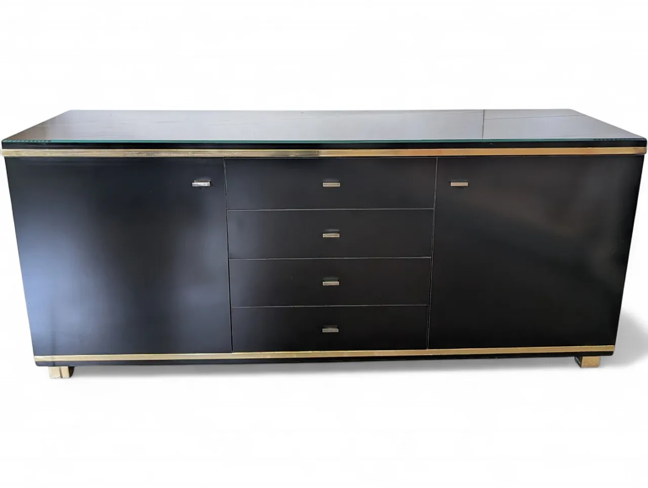 1970s wooden and brass sideboard with smoked glass top 11