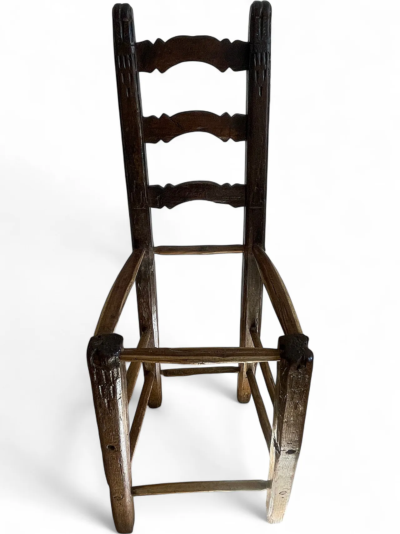 Antique rustic high-backed chair, Italy, 17th-18th century 16