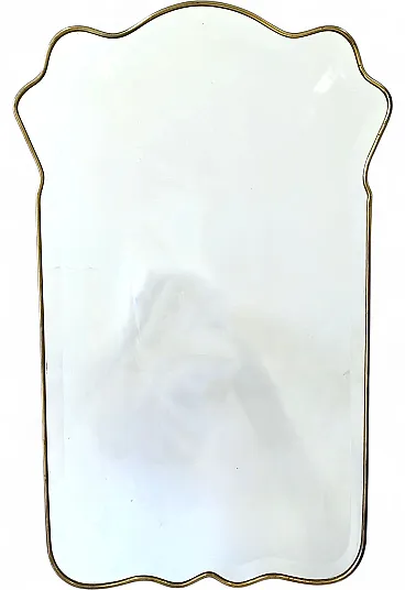 Shield Shaped Wall Mirror with Brass Frame and Beveled Glass, 70s