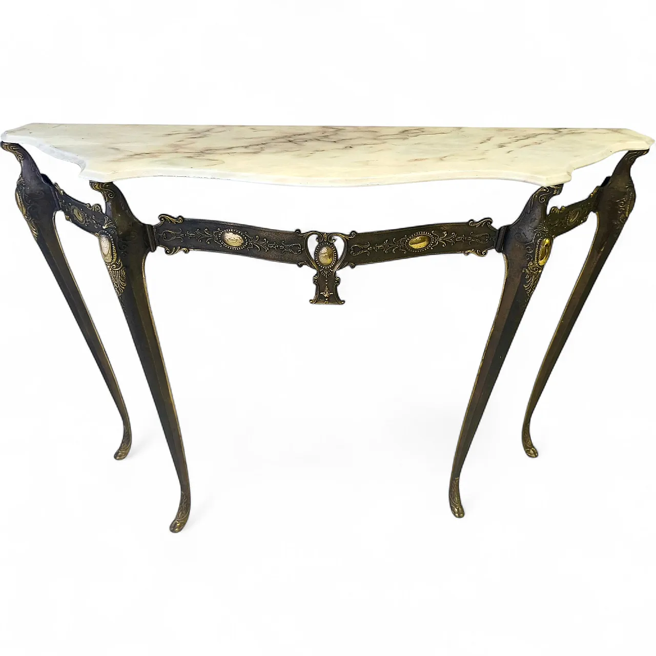 Bronze Console Table with a Portuguese Pink Marble Top, 70s 13