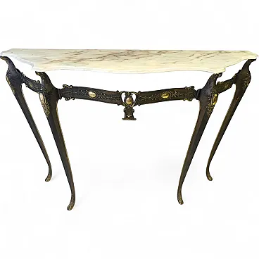 Bronze Console Table with a Portuguese Pink Marble Top, 70s