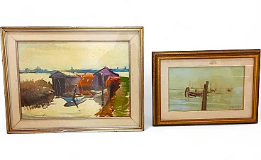 Vittorio Scarabello COUPLE Oil Paintings on Canvas 50x30 Venetian Lagoon