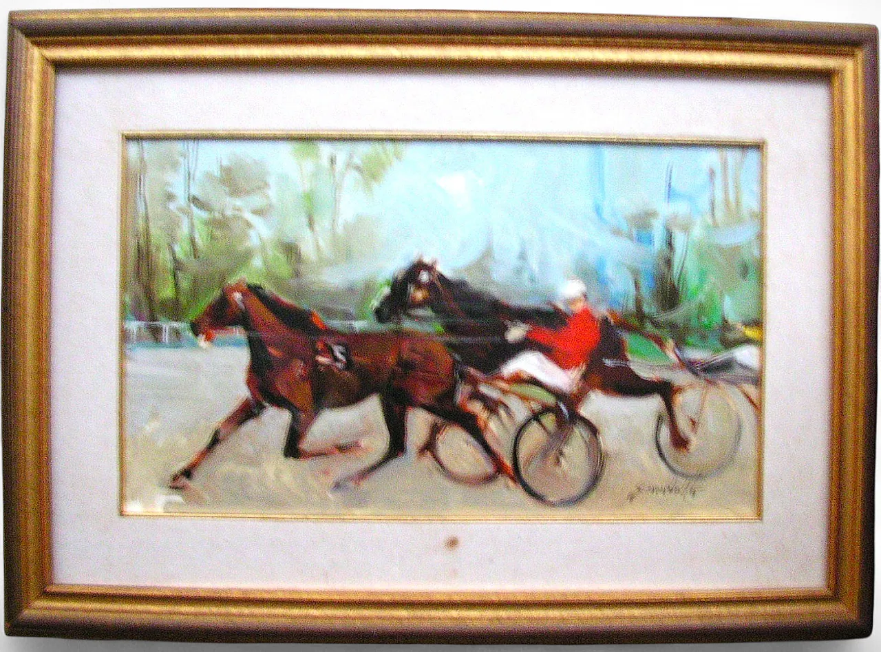 V. Scarabello Oil Painting on Canvas "Trotters" Horse Race 1976 4