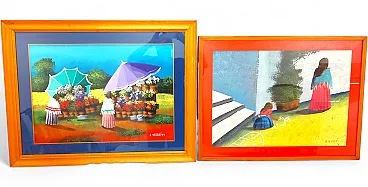 Pair of Abdul Rahem Tatari paintings – Naïve art from the '75 / '79 period