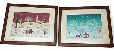 Pair of Naive Oil Paintings on Wood - Signed by Sgarbozzi
