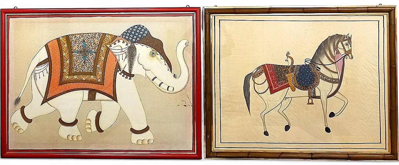 Pair of Silk Paintings – Indian Ceremonial Elephant and Horse 10