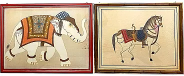 Pair of Silk Paintings – Indian Ceremonial Elephant and Horse