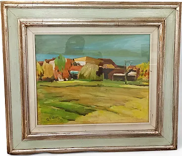 Oil Painting on Canvas Gianfranco Pavan Landscape Frame Period