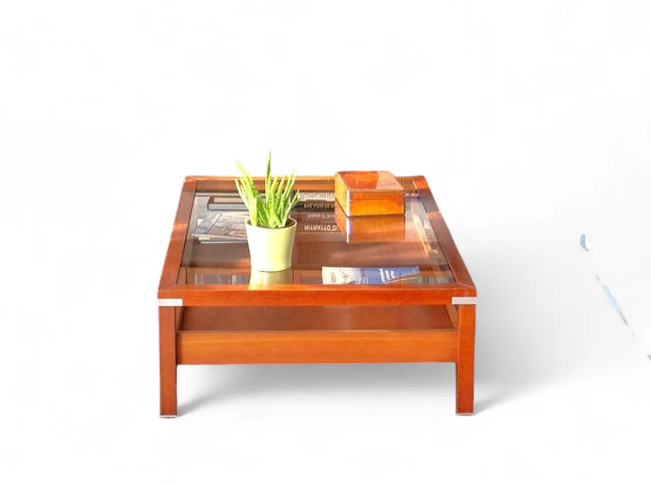 Wooden and glass coffee table with pull-out shelf – Italian design 8