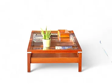 Wooden and glass coffee table with pull-out shelf – Italian design