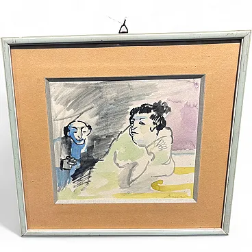Mino Maccari, The joke, watercolor on paper, 1990s