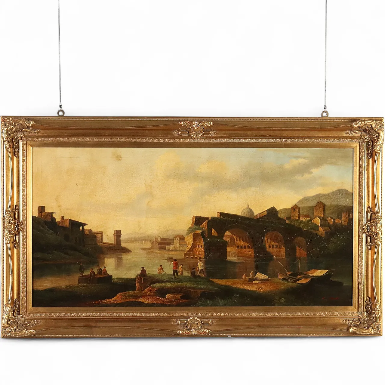 View of the Broken Bridge in Rome, oil on canvas, 1960s 11