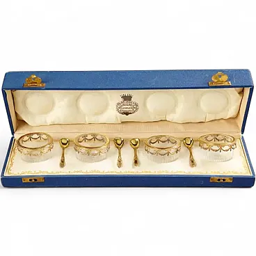 4 Cut crystal salt cellars with silver mounts, early 20th century