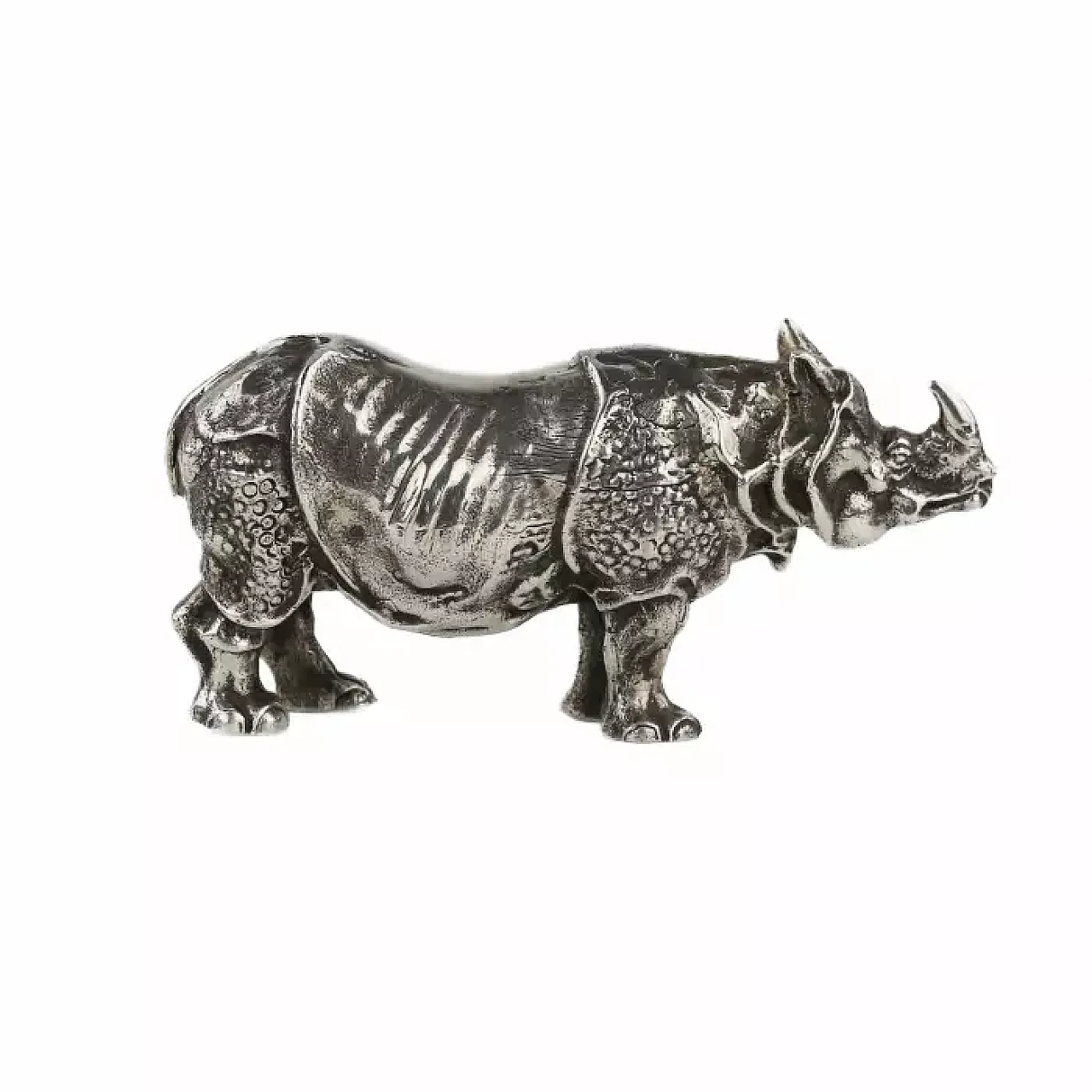 Silver desk sculpture of a rhinoceros, late 20th century 1