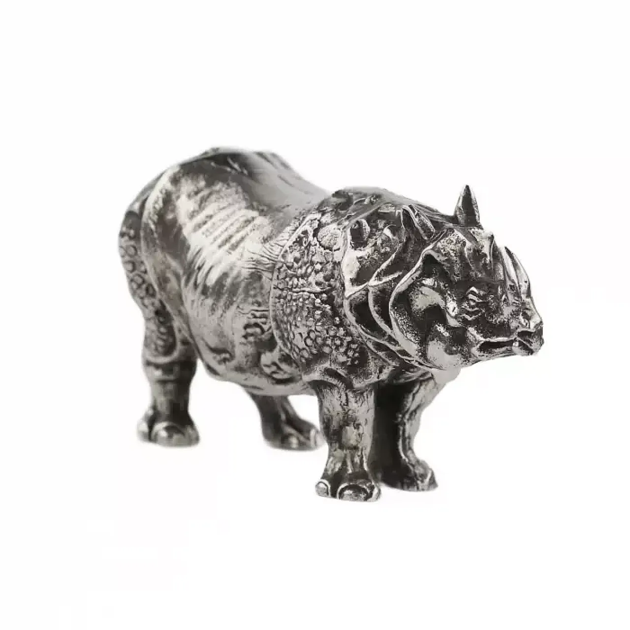 Silver desk sculpture of a rhinoceros, late 20th century 5