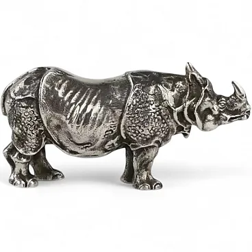 Scultura da scrivania in argento raffigurante un rinoceronte, fine 900