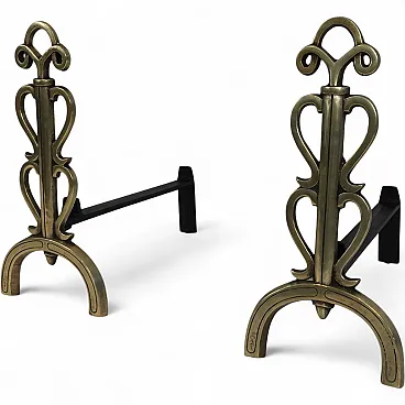 Coppia di alari in bronzo e ferro, firmati, francesi, anni '30