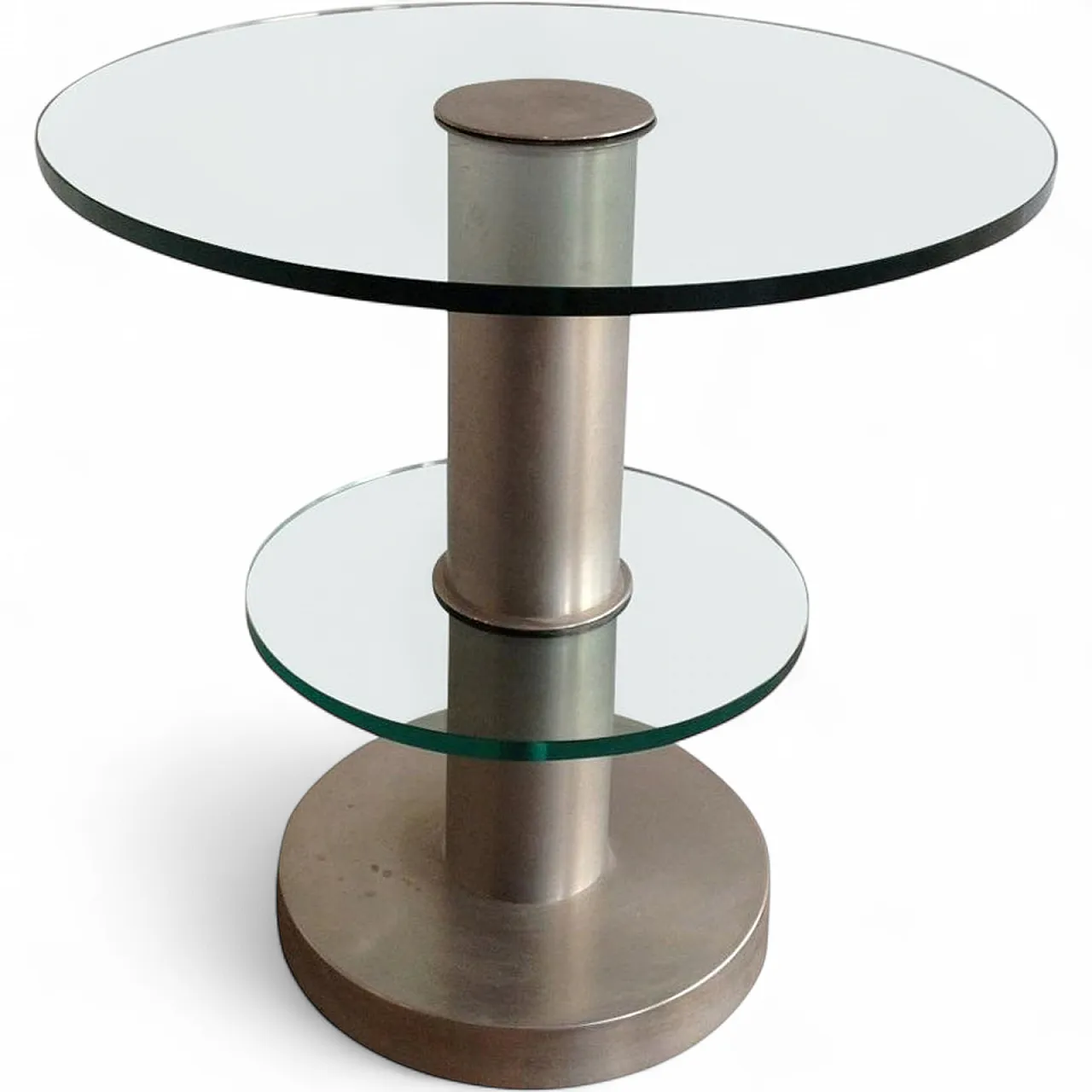 Round brushed metal and glass side table, 60s 6