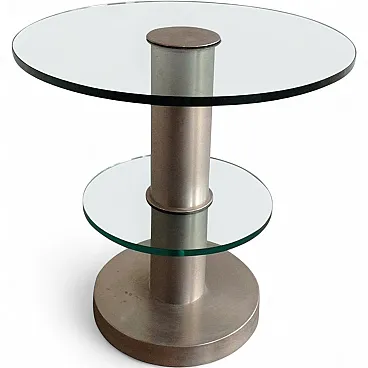 Round brushed metal and glass side table, 60s