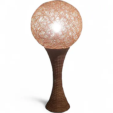 Tall rattan table lamp, France, 70s