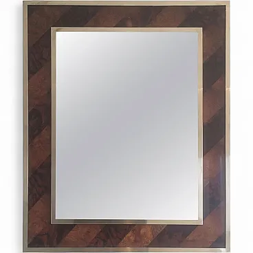 Burr walnut marquetry and brass mirror, French work, circa 1960