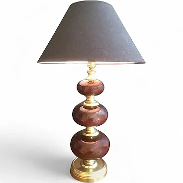 Red glass and brass table lamp, French work, circa 1960