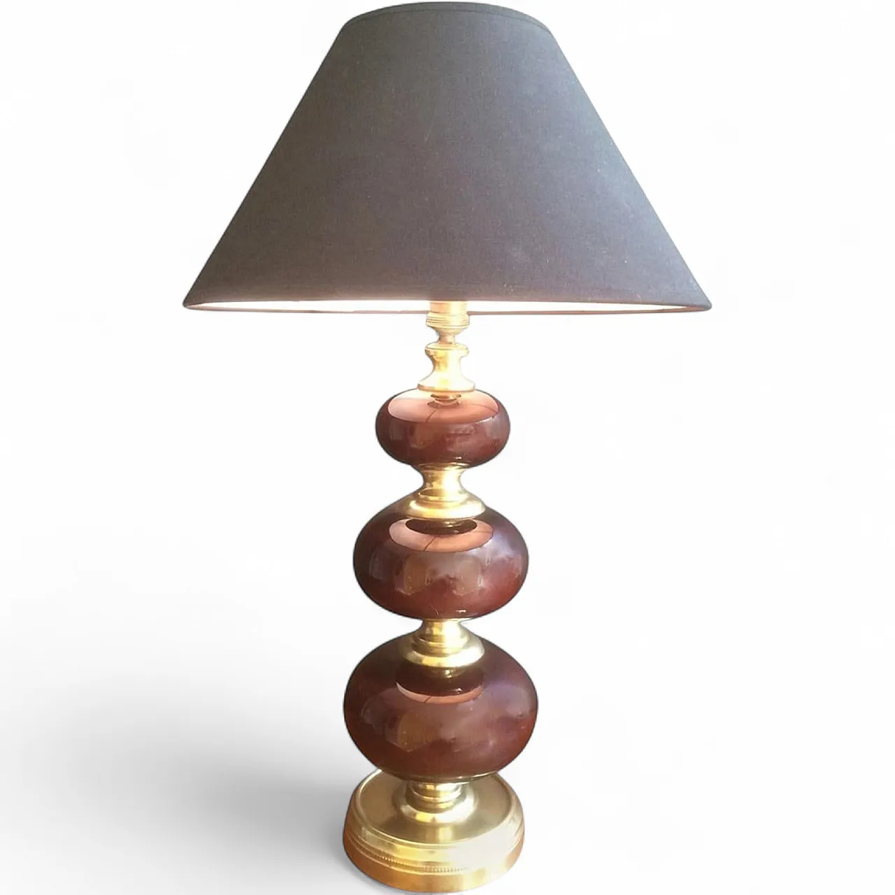 Red glass and brass table lamp, French work, circa 1960 23
