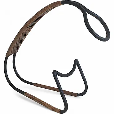 Rattan & Black Metal Bottle Holder in the Style of Mategot, c. 1960