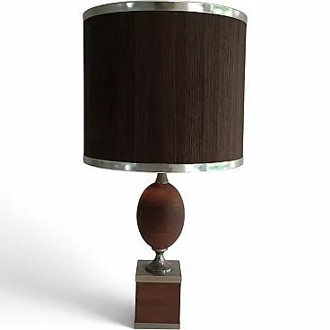 Wood and Brushed Steel Egg Lamp with Wooden Shade, circa 1970