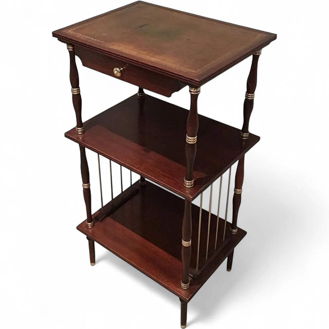 Tavolino neoclassico in mogano, pelle e ottone, circa 1950 7