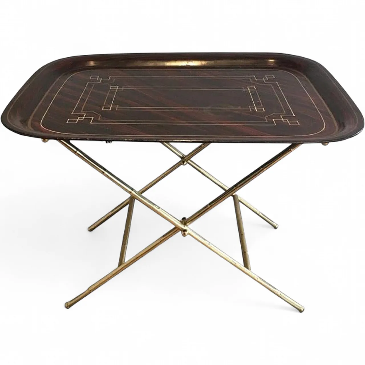 Tavolino insolito in ottone con piano in lamiera laccata, circa 1950. 17