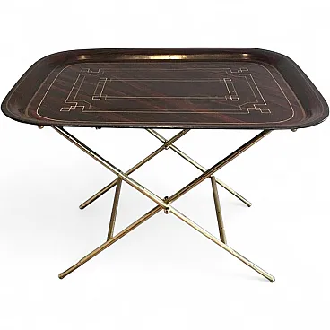 Unusual Tray Table in Brass with a Lacquered Tole Top, circa 1950