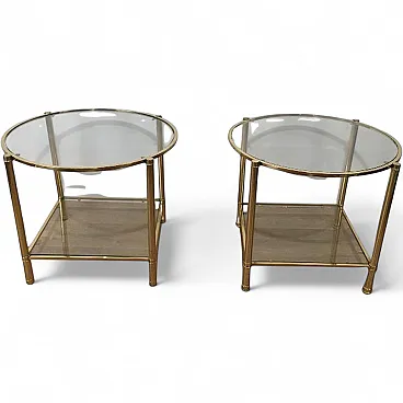 Pair of Neoclassical Style Round Brass Side Tables, 40s