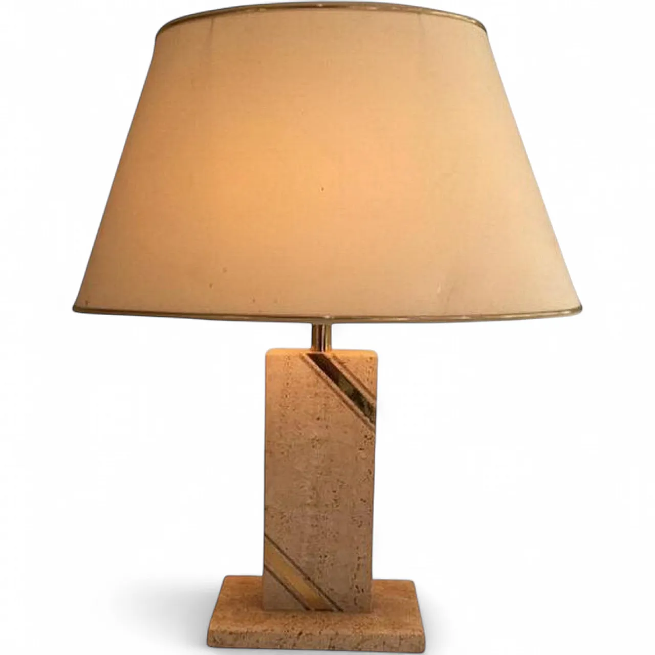 Lampada in travertino con intarsi in ottone, circa 1970 10