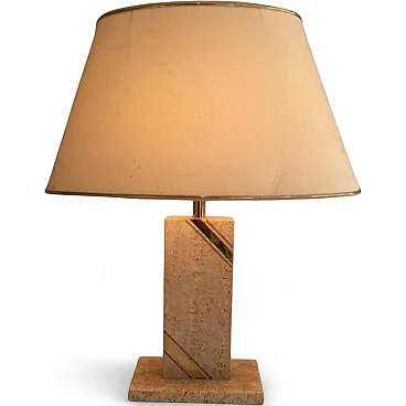 Travertine Lamp with Brass Inlay, circa 1970