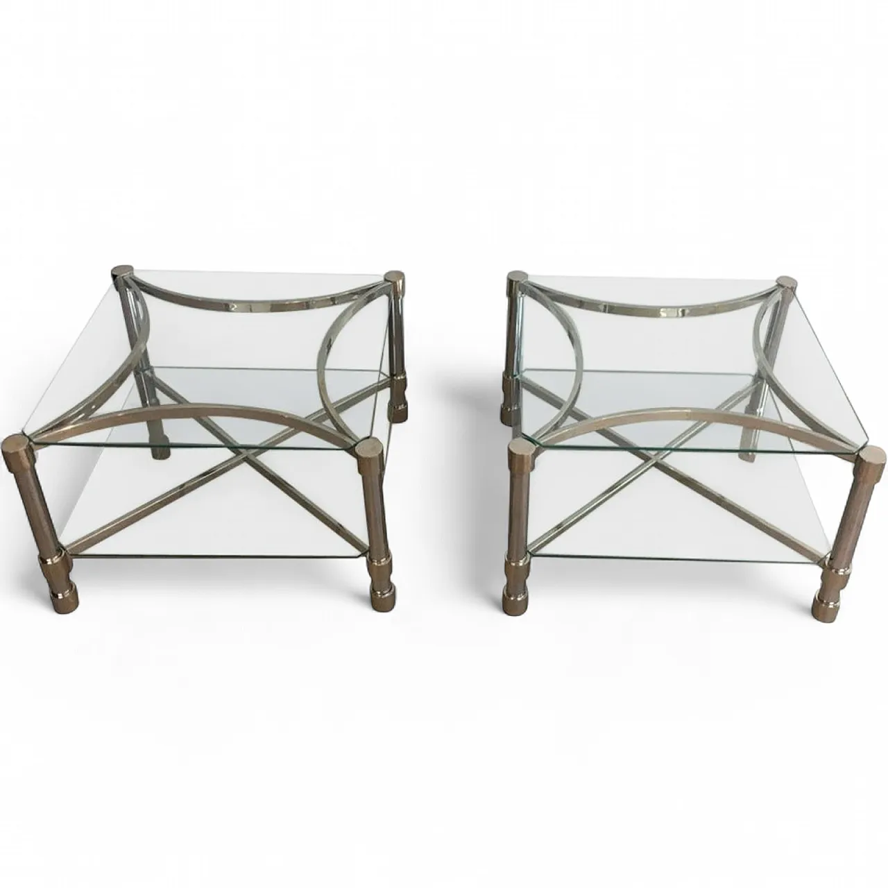 Pair of metal and glass side tables, French, 1970s 16