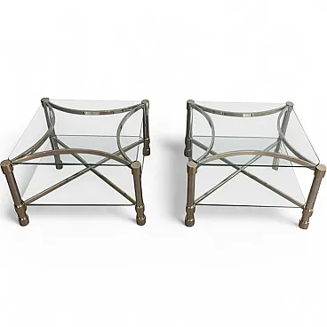 Pair of metal and glass side tables, French, 1970s
