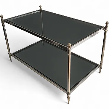 Neoclassical Silvered Coffee Table with Blueish Glass Tops, c. 1940