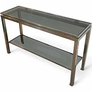 Brushed Steel Console Table by Guy Lefèvre for Maison Jansen, 70s