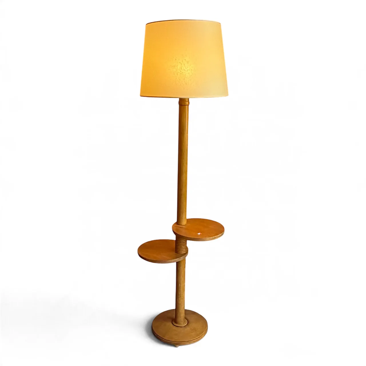 Deco Beech Floor Lamp with 2 round shelves, 1930s 2