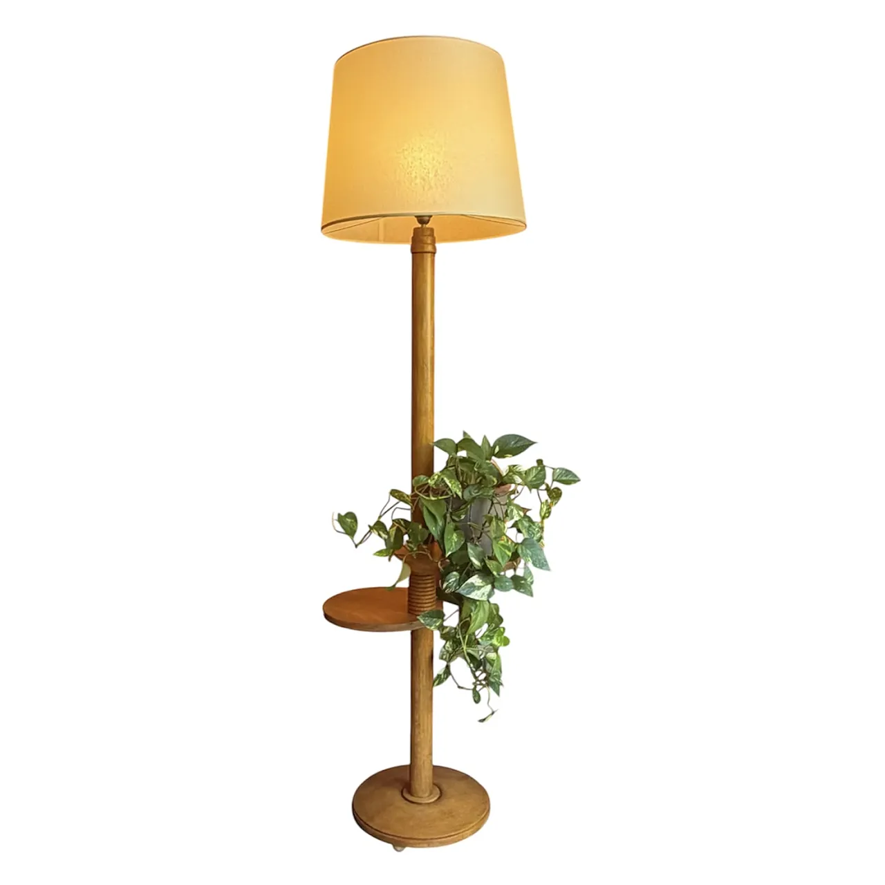 Deco Beech Floor Lamp with 2 round shelves, 1930s 6