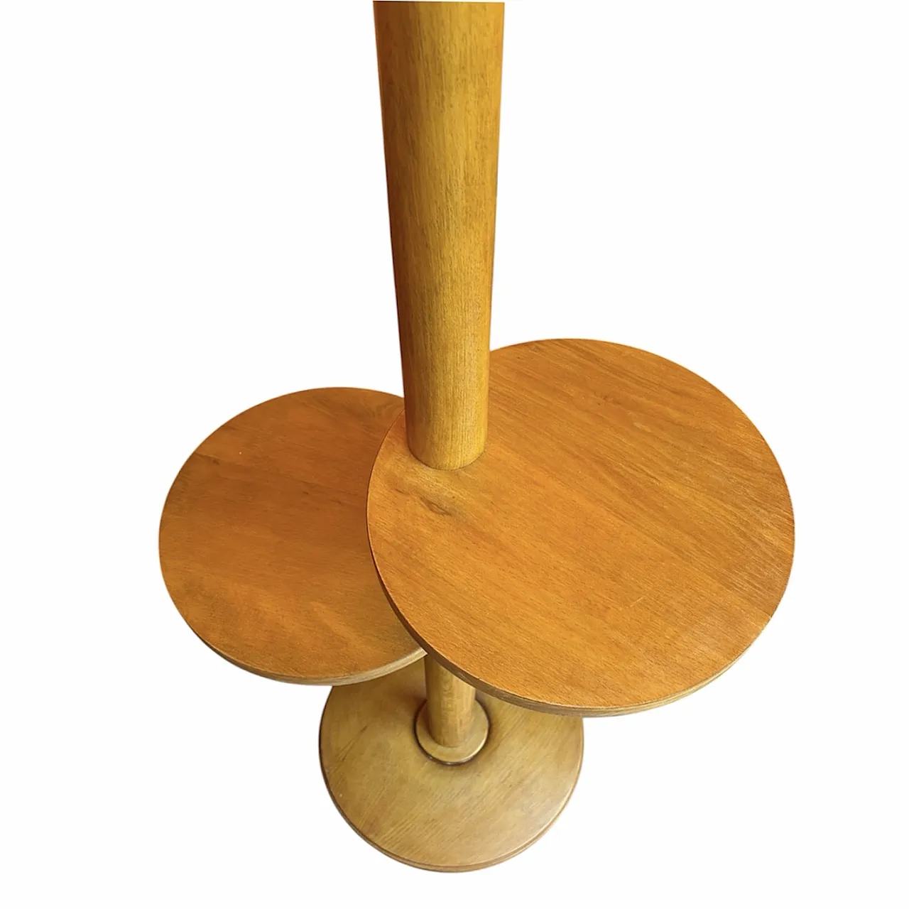 Deco Beech Floor Lamp with 2 round shelves, 1930s 7