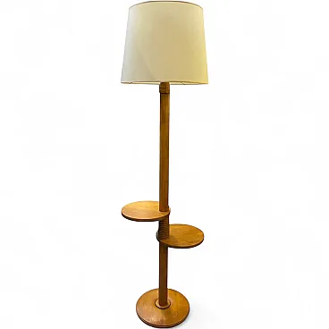 Deco Beech Floor Lamp with 2 round shelves, 1930s