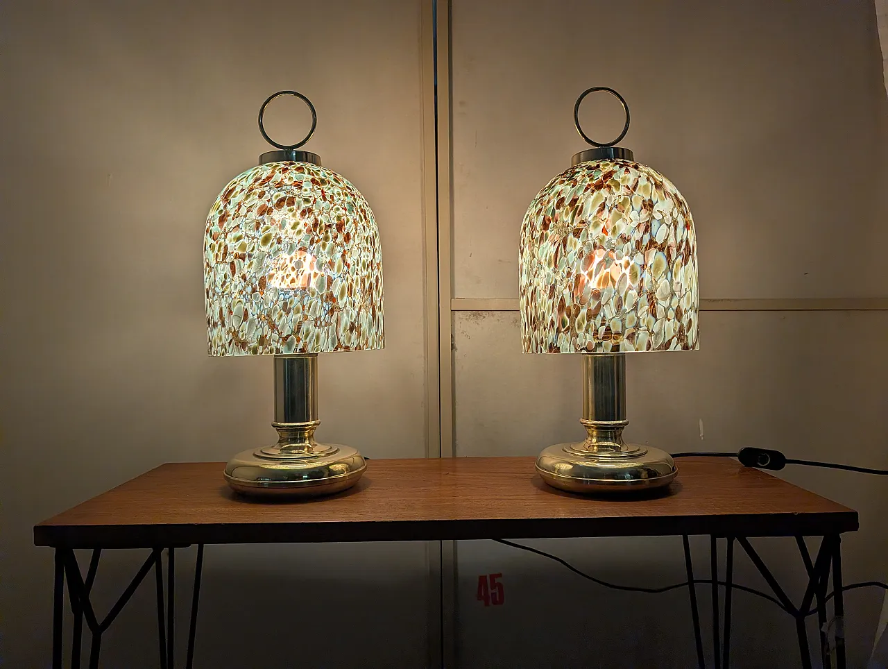 Pair of Murano glass and brass table lamps, 1970s/80s 7