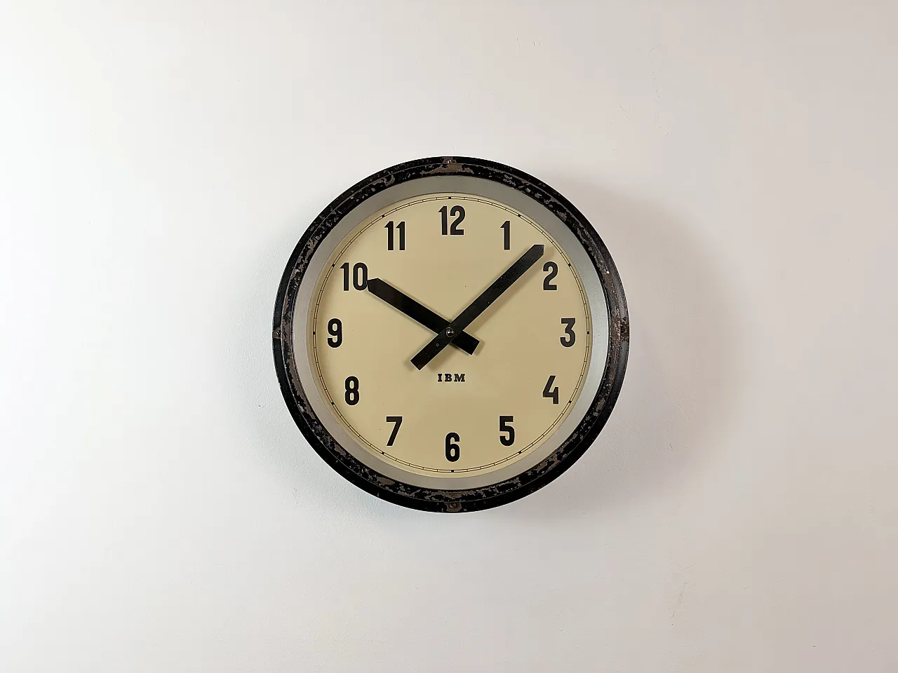 Black Industrial Factory Wall Clock from IBM, 1950s 2
